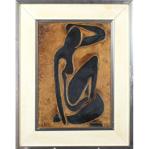 973 - Abstract composition, seated figure, mixed media, mounted and framed, 36.5cm x 25cm excluding the mo... 