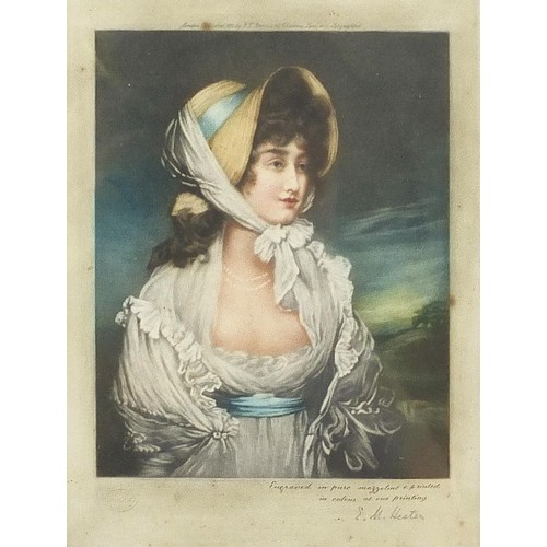 1071 - E M Hester - Miss Byng and Miss Crocker, pair of pencil signed mezzotints in colour, one after Sir T... 