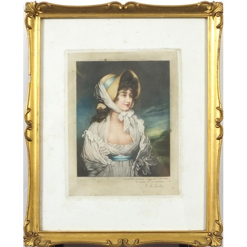 1071 - E M Hester - Miss Byng and Miss Crocker, pair of pencil signed mezzotints in colour, one after Sir T... 