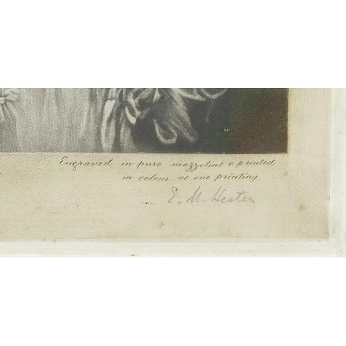 1071 - E M Hester - Miss Byng and Miss Crocker, pair of pencil signed mezzotints in colour, one after Sir T... 