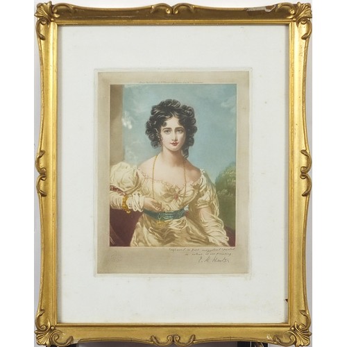 1071 - E M Hester - Miss Byng and Miss Crocker, pair of pencil signed mezzotints in colour, one after Sir T... 