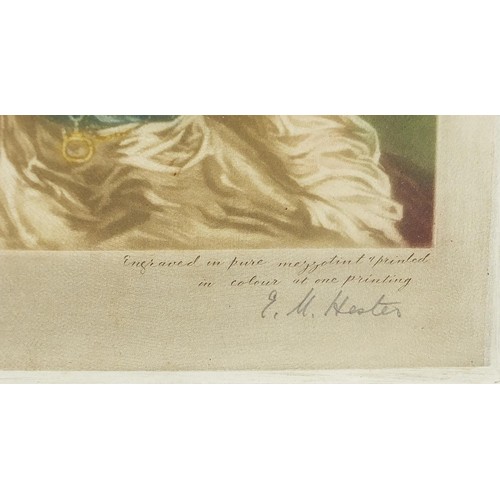 1071 - E M Hester - Miss Byng and Miss Crocker, pair of pencil signed mezzotints in colour, one after Sir T... 