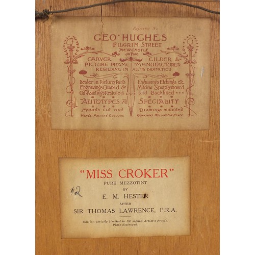 1071 - E M Hester - Miss Byng and Miss Crocker, pair of pencil signed mezzotints in colour, one after Sir T... 