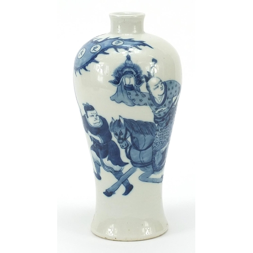 550 - Chinese porcelain baluster vase hand painted with a figure on horseback, Kangxi ring marks to the ba... 