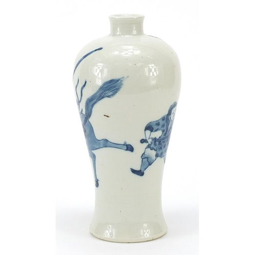 550 - Chinese porcelain baluster vase hand painted with a figure on horseback, Kangxi ring marks to the ba... 