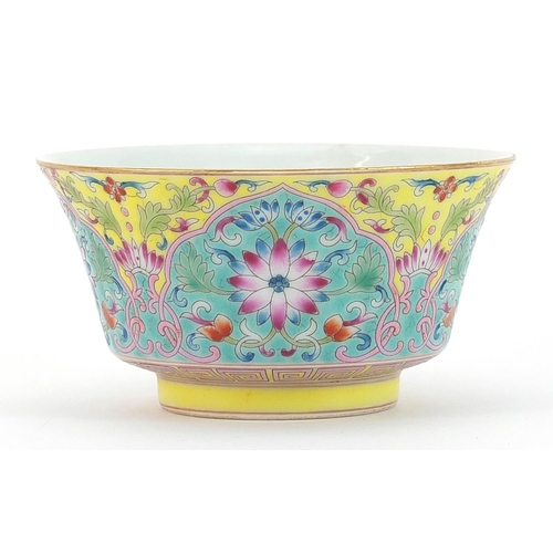 242 - Chinese porcelain bowl hand painted in the famille rose palette with flower heads amongst scrolling ... 