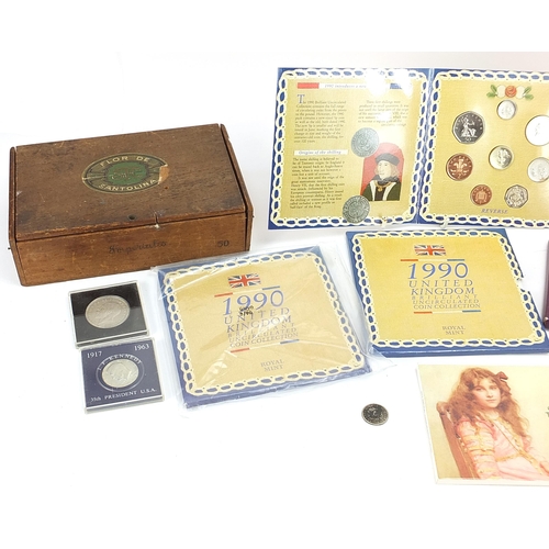 1632 - British and world coinage including silver proof 90th Birthday crown and two 1999 uncirculated coin ... 