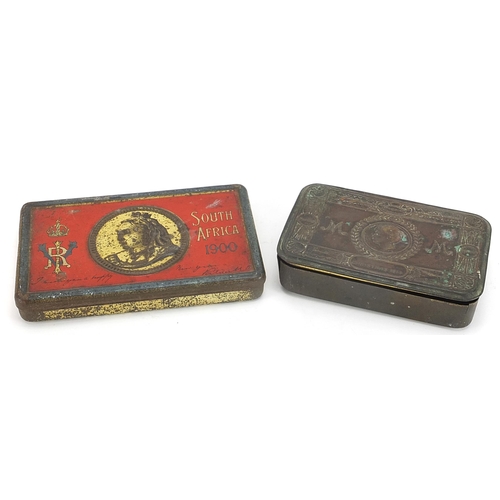 2334 - Two British military tins comprising a World War I Mary and South Africa chocolate, the largest 15.5... 