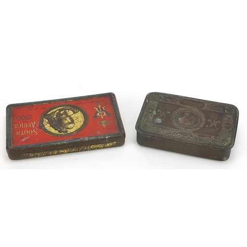 2334 - Two British military tins comprising a World War I Mary and South Africa chocolate, the largest 15.5... 