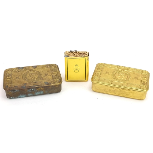 2333 - Two British military interest brass Mary tins including one with pack of cigarettes