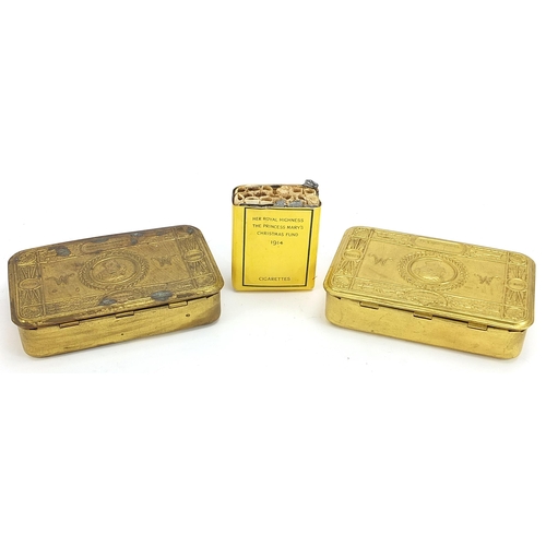 2333 - Two British military interest brass Mary tins including one with pack of cigarettes