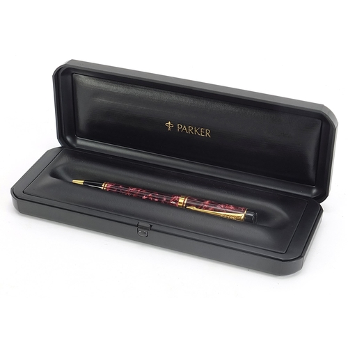 104 - Parker Duofold red marbleised ballpoint pen with case