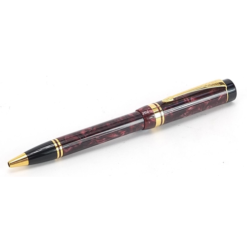 104 - Parker Duofold red marbleised ballpoint pen with case