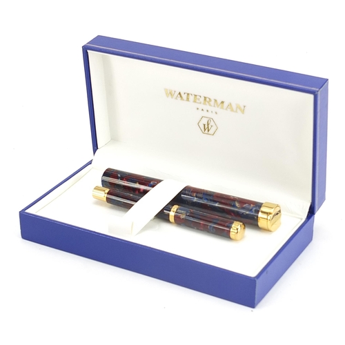 97 - Waterman Lady Agathe marbleised fountain pen with 18k gold nib, cylindrical case and box