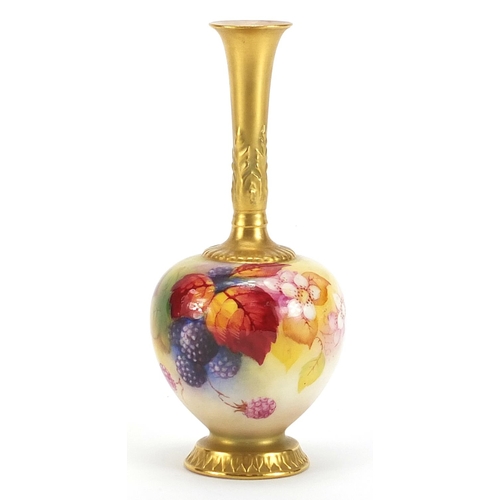 459 - Kitty Blake for Royal Worcester, blush ivory porcelain bud vase hand painted with berries and leaves... 