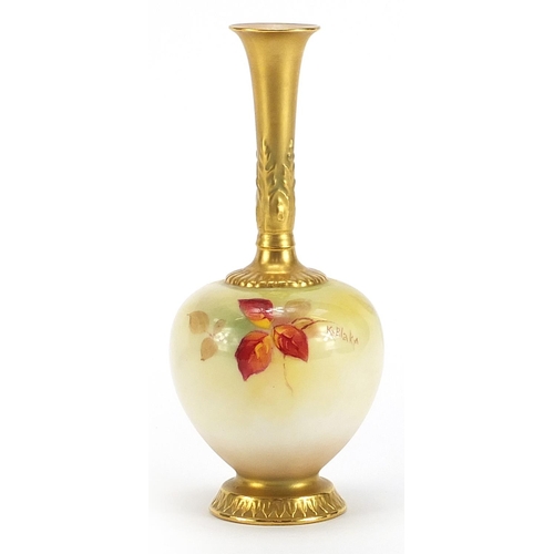 459 - Kitty Blake for Royal Worcester, blush ivory porcelain bud vase hand painted with berries and leaves... 