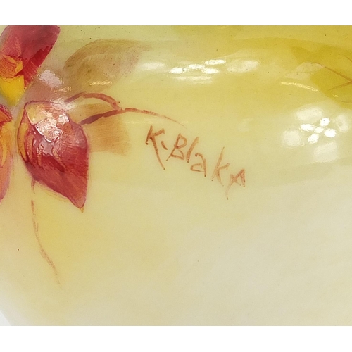 459 - Kitty Blake for Royal Worcester, blush ivory porcelain bud vase hand painted with berries and leaves... 