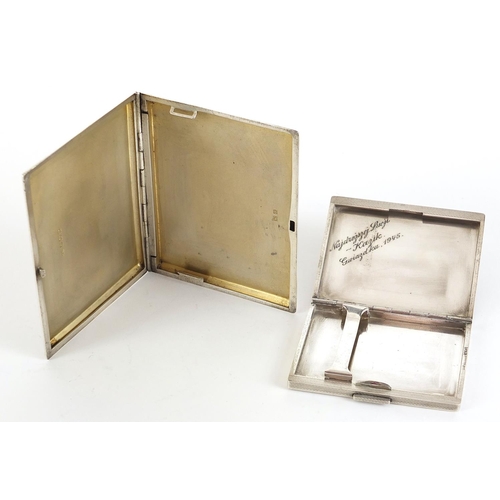 2232 - Two rectangular silver cigarette cases with engine turned decoration, the largest by Deakin & Franci... 