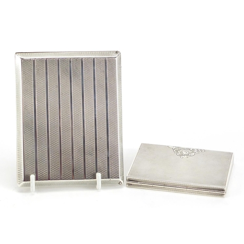 2232 - Two rectangular silver cigarette cases with engine turned decoration, the largest by Deakin & Franci... 