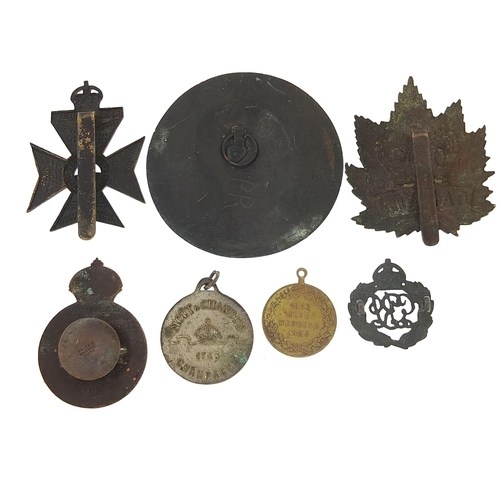 648 - Badges and medallions, some military interest including circular bronze example of Dante, the larges... 