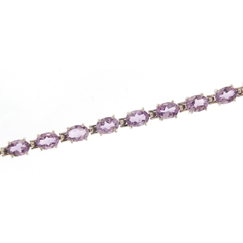 2170 - Silver and amethyst bracelet with box and certificate, 19cm in length, 14.4g