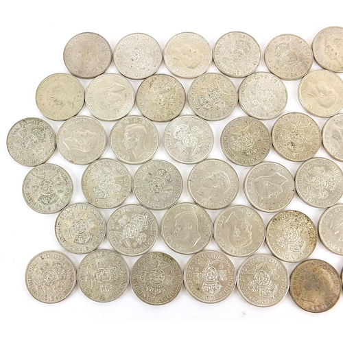 1591 - Collection of George VI British pre 1947 two shillings, 566.0g