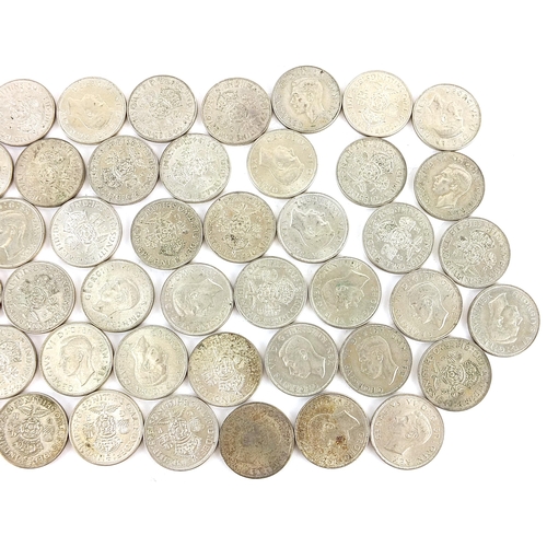 1591 - Collection of George VI British pre 1947 two shillings, 566.0g