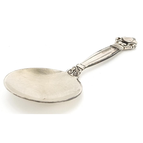 2224 - Georg Jensen, Danish silver acorn caddy spoon, London 1948 import marks, 10.5cm in length, 25.2g