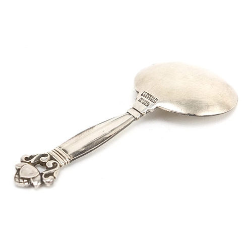 2224 - Georg Jensen, Danish silver acorn caddy spoon, London 1948 import marks, 10.5cm in length, 25.2g