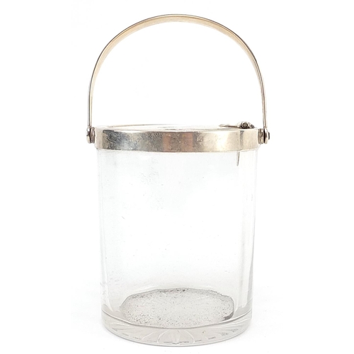 2215 - Hukin & Heath Ltd, George V silver mounted cut glass preserve jar with mechanical action swing handl... 