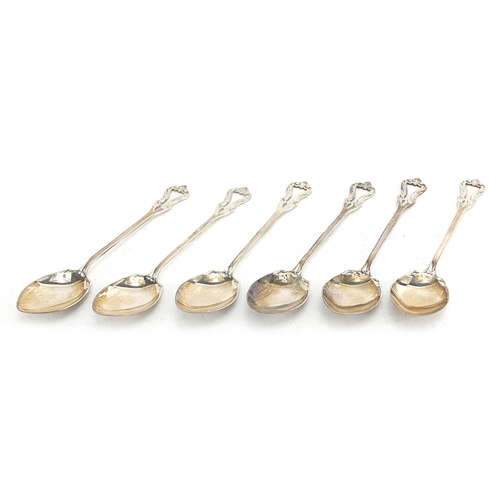 2227 - Henry Clifford Davis, set of six Art Nouveau style silver teaspoons housed in a velvet and silk line... 