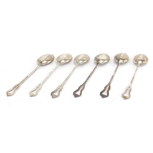 2227 - Henry Clifford Davis, set of six Art Nouveau style silver teaspoons housed in a velvet and silk line... 