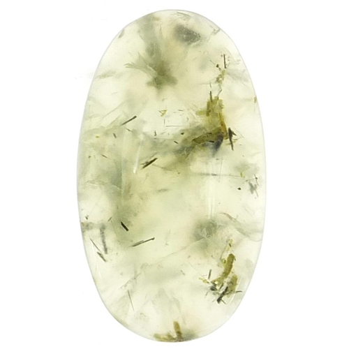 2080 - Oval cabochon prehnite gemstone with certificate, approximately 31.150 carat