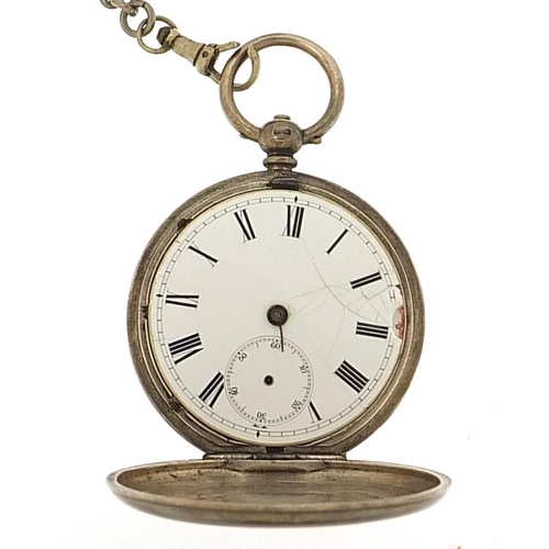 1929 - Victorian silver gentlemen's full hunter pocket watch on a white metal watch chain, the pocket watch... 