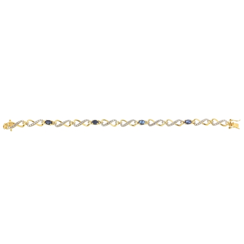 1822 - Silver gilt sapphire and clear stone bracelet, 18cm in length, 9.8g