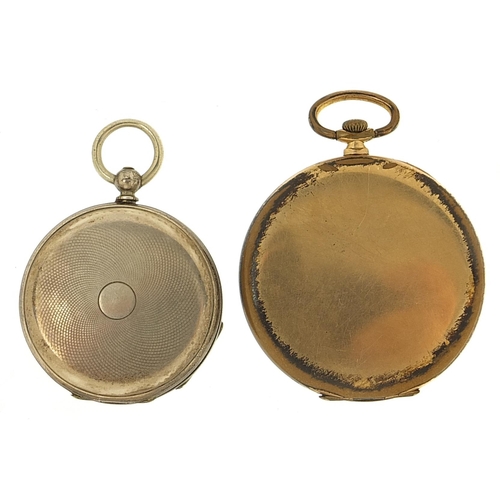 2164 - Ladies silver open face pocket watch and a Tempo gold plated open face pocket watch, 46mm and 38mm i... 