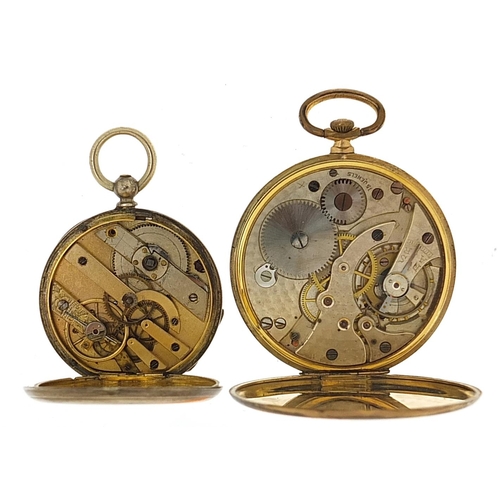 2164 - Ladies silver open face pocket watch and a Tempo gold plated open face pocket watch, 46mm and 38mm i... 