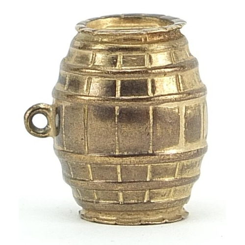 1844 - 9ct gold beer barrel charm, 1.7cm high, 2.0g