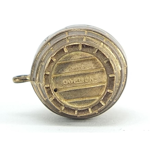 1844 - 9ct gold beer barrel charm, 1.7cm high, 2.0g