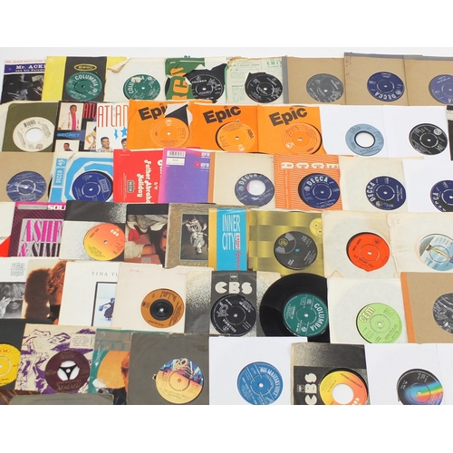 1445 - Collection of 45rpm records including Simon & Garfunkel, Tina Turner, Barbara Streisand, Elvis Presl... 