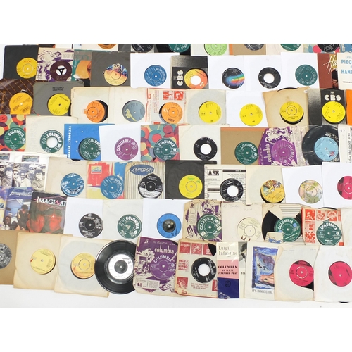 1445 - Collection of 45rpm records including Simon & Garfunkel, Tina Turner, Barbara Streisand, Elvis Presl... 