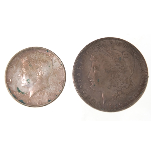 1596 - American 1886 dollar and 1964 half dollar