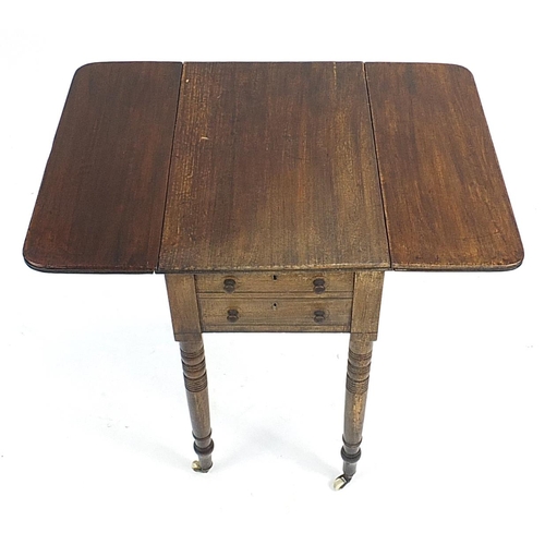 808 - Victorian mahogany drop leaf table with two frieze drawers raised on turned legs, 71.5cm H x 50cm D ... 