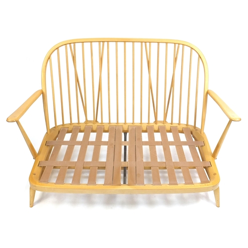 805 - Ercol light elm Windsor two seater settee, 133cm wide