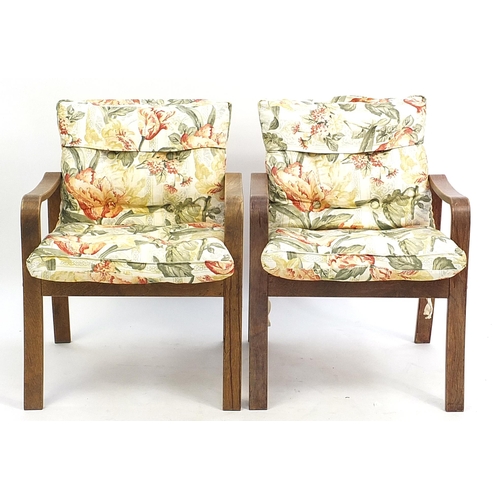 827 - Pair of mid century bent plywood armchairs, 74cm high