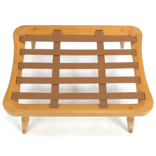 821 - Ercol light elm Windsor footstool, 37cm H x 70cm W x 30cm D