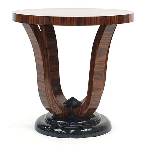 857 - Art Deco style walnut effect occasional table, 58cm high x 59cm in diameter