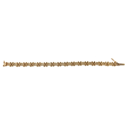 1717 - 9ct gold and diamond love heart bracelet, 18cm in length, 16.4g