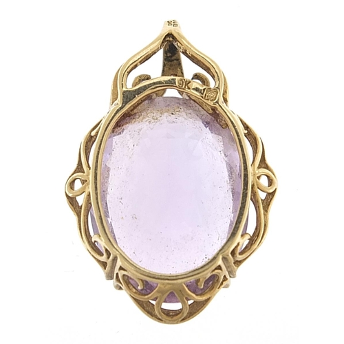 1833 - 9ct gold amethyst pendant, 3cm high, 5.3g