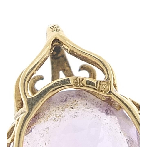 1833 - 9ct gold amethyst pendant, 3cm high, 5.3g